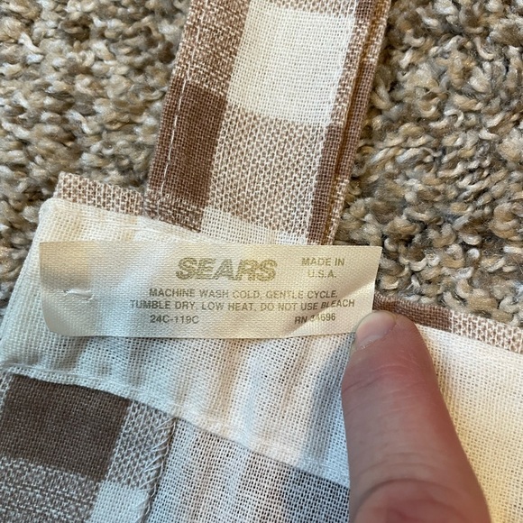 Vintage brown and white gingham plaid Sears curtains set of two 87”x 63” - Picture 6 of 7